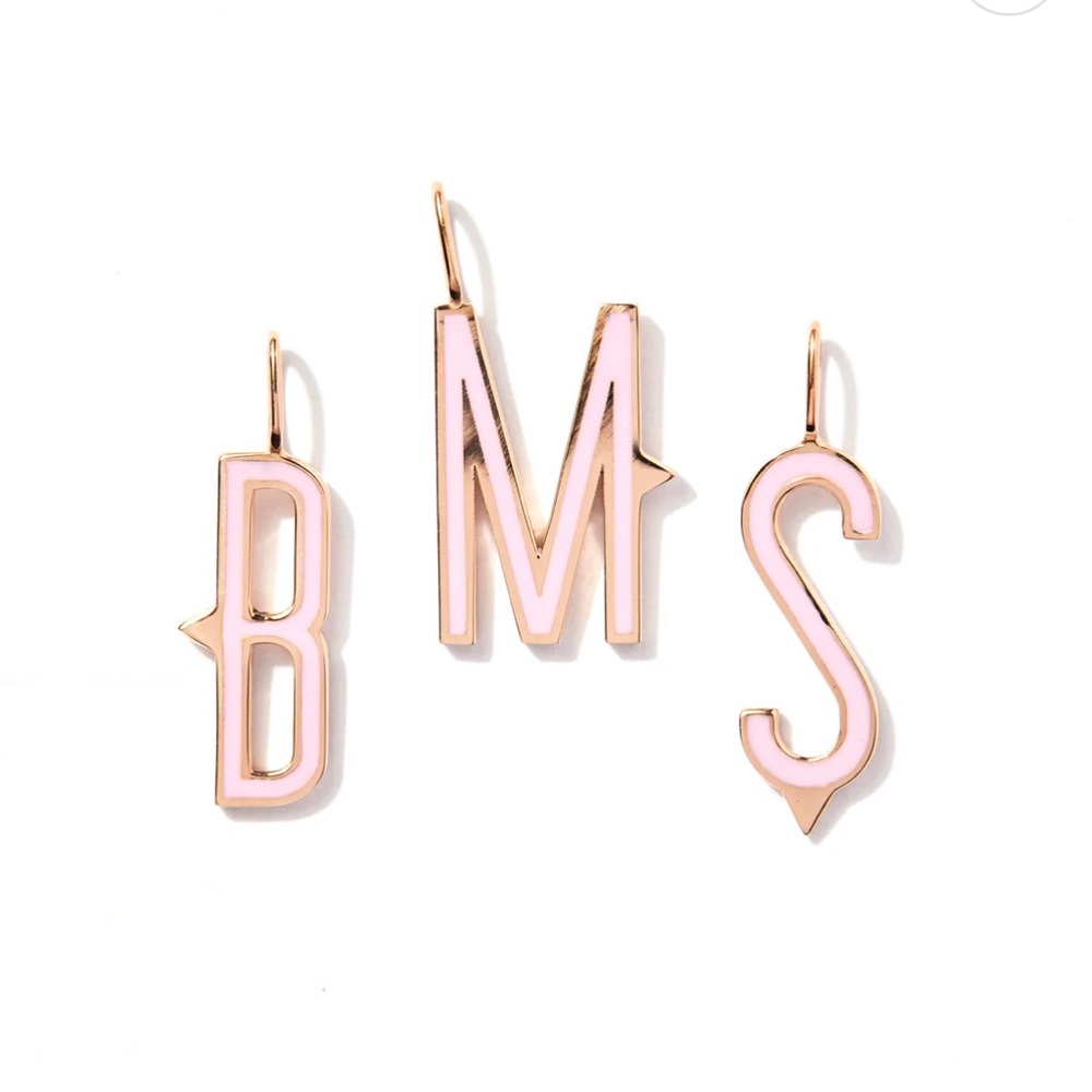 NWT: Eva Fehren letter “J” BLUSH ENAMEL INITIAL CHARM 18K ROSE GOLD WITH ENAMEL